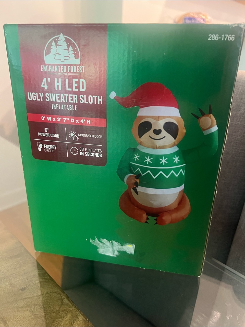 Enchanted Forest 4' LED Ugly Sweater Sloth Inflatable - Green/Red